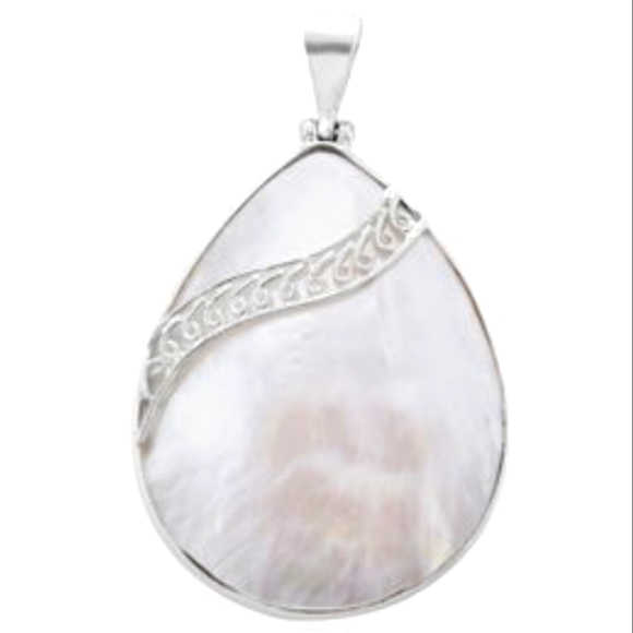 Mother of Pearl Drop Pendant in 925 Sterling Silver - Picture 1 of 6